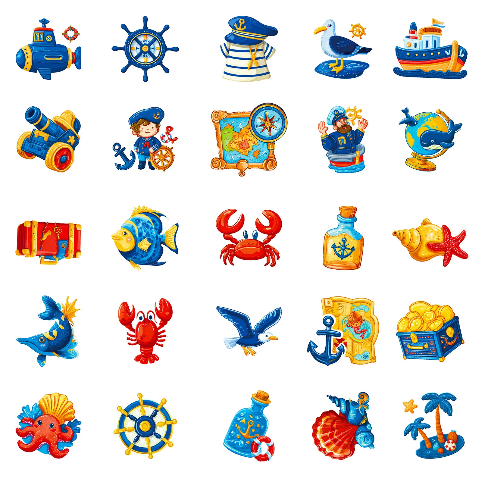 56 Uds. Pegatinas divertidas de dibujos animados de navegación, Graffiti de vida marina, decoración de capitán marinero, juguetes DIY para niños, calcomanías para ordenador portátil, guitarra y bicicleta