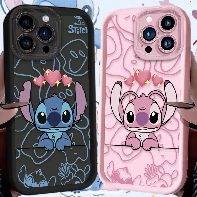 Funda de silicona con diseño de Stitch y Angel para iPhone 17 Air, 16, 16E, 15, 14, 13, 12, 11 Pro Max, X, XS, X S Max, XR, SE 2020, SE4, 7, 8