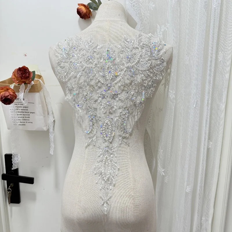 

New Arrival Embroidered Pearl Full - Bead Flower Patches for DIY on Bride Wedding Dresses and Cheongsams Front and Back