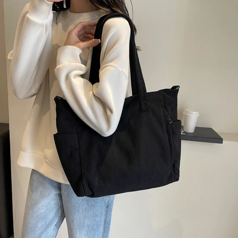 Neue Damen-Umhängetasche aus Cord, große Kapazität, Pendler-Tasche für Arbeit, Uni, tägliche Nutzung, Handtasche, Umhängetasche – Detail 20