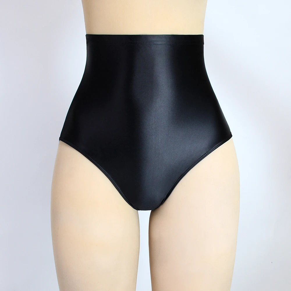 Women Extra High Waist Short Pants Buttocks Sexy Shiny Glossy Solid Bikini Tights Underpants High-Fork Briefs Leggings