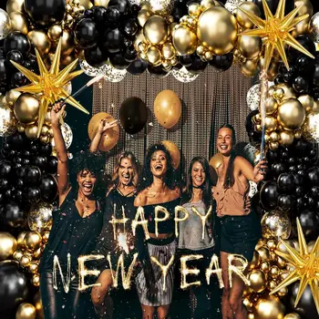 Sada girlandových oblouků s černými a zlatými balónky s fóliovými balónky ve tvaru hvězdy pro svatební, narozeninové, rodinné večírky a dekorace. 10 nejlepší prodej turecké párty dekorace - №4