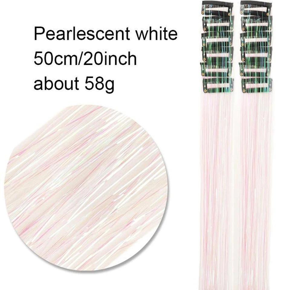 Kit de brillantina para cabello sintético, 12 piezas de 20 pulgadas, con clip, resistente al calor, brillante y mágico 6