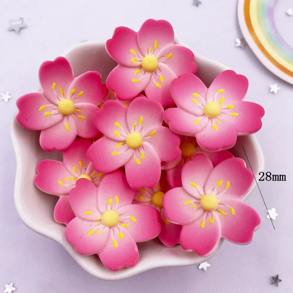 Resin Kawaii Colorful Painted Cherry Blossoms Lotus Flatback Stone Scrapbook Figurine 10PCS DIY Bow Decor Accessories Crafts OM4