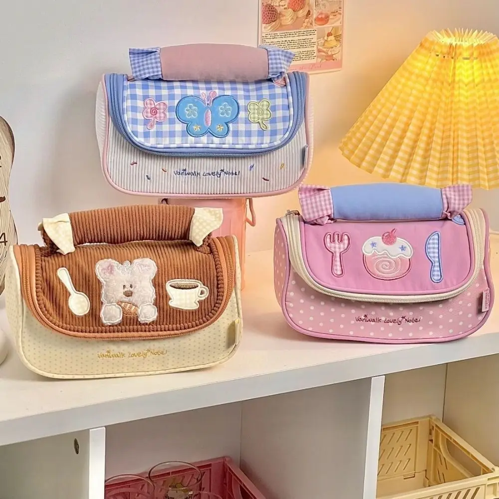 

High Quality Macaroon Pen Bag Handheld Large Capacity Stationery Bag Portable Contrast Color Stationery Organizer Gift