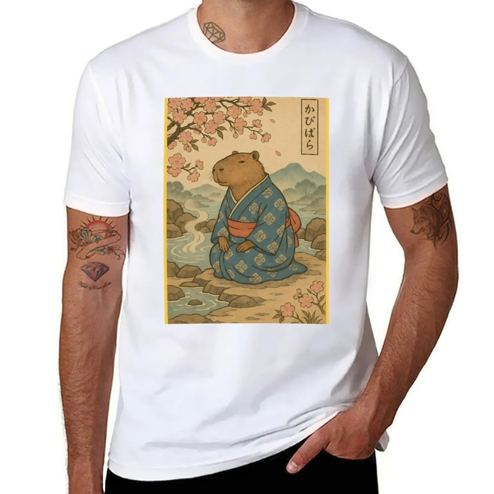 

Capybara in a Kimono – Tranquil Ukiyo-e Hot Spring Art T-Shirt t shirt for man 100 percent cotton man t shirt summer T-Shirt