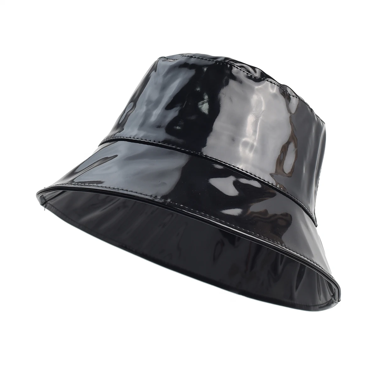 

Bucket Hat Waterproof Rain Caps Fashion Black Patent Leather Solid Color Retro Street Hip Hop Fishing Bonnet Beach Party