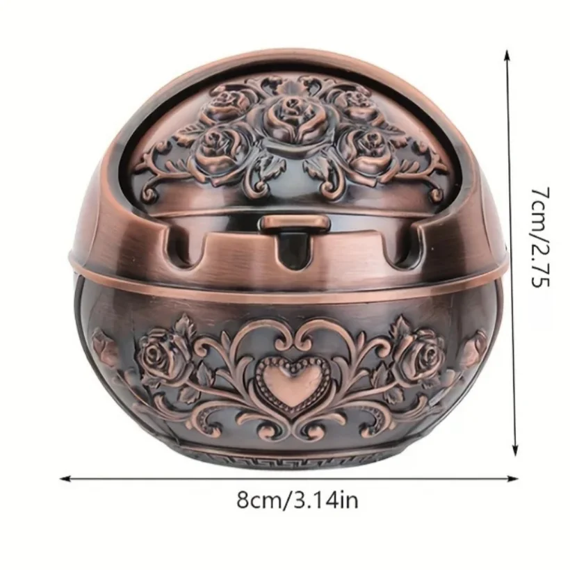 1 Stück Metall-Aschenbecher, rauchende, winddichte Vintage-Deckelverzierung, Vintage-Zigaretten-Metalldekoration, tragbare Aschenbecher für die Inneneinrichtung – Detail 6
