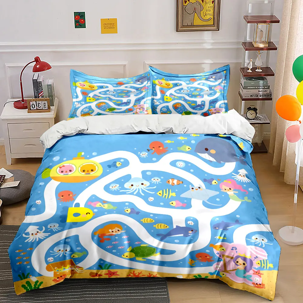

"Underwater Cartoon Kids Playset" Multiple sizes kid's and adults' bedroom Exquisite 3PC bedding set, gift
