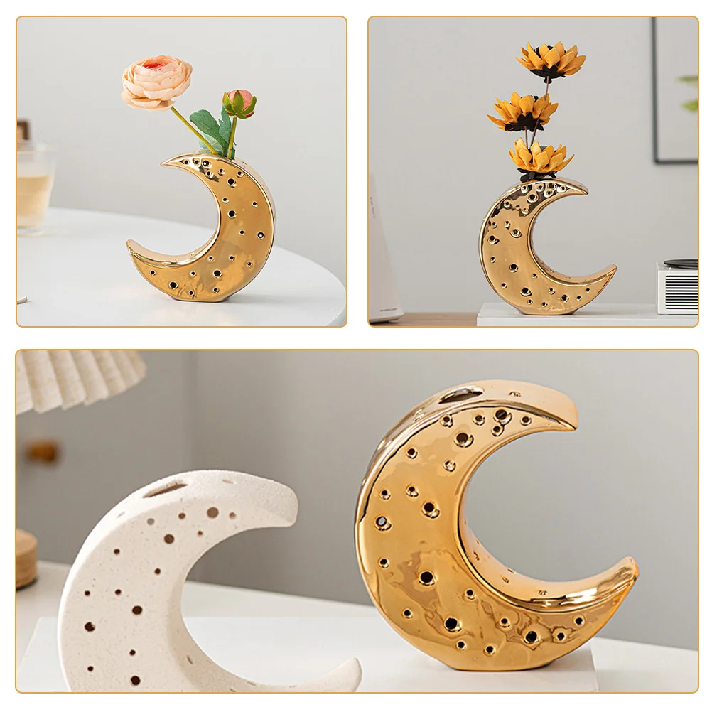 

European Style Ceramic Vase Moon Inspired Flower Arrangement Pot for Home Wedding Event Decorative Table Centerpiece Gift Option