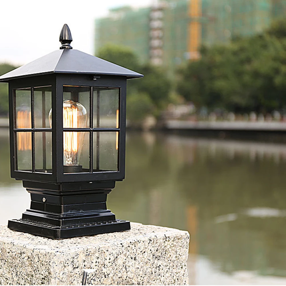 Mengjay Outdoor Post Light for Pathway Walkway,Exterior E27 Pole Light Pillar Lantern with Clear Glass Shade and Black Finish