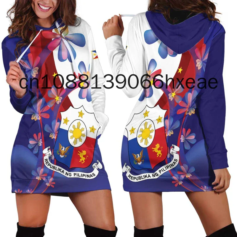 2025 Nieuwe Filipijnen Vlag Vrouwen Hoodie Jurk Aangepaste Naam Retro Harajuku 3d Gedrukt Vlag Trui Casual Sexy Vrouwen Hoodie Jurk