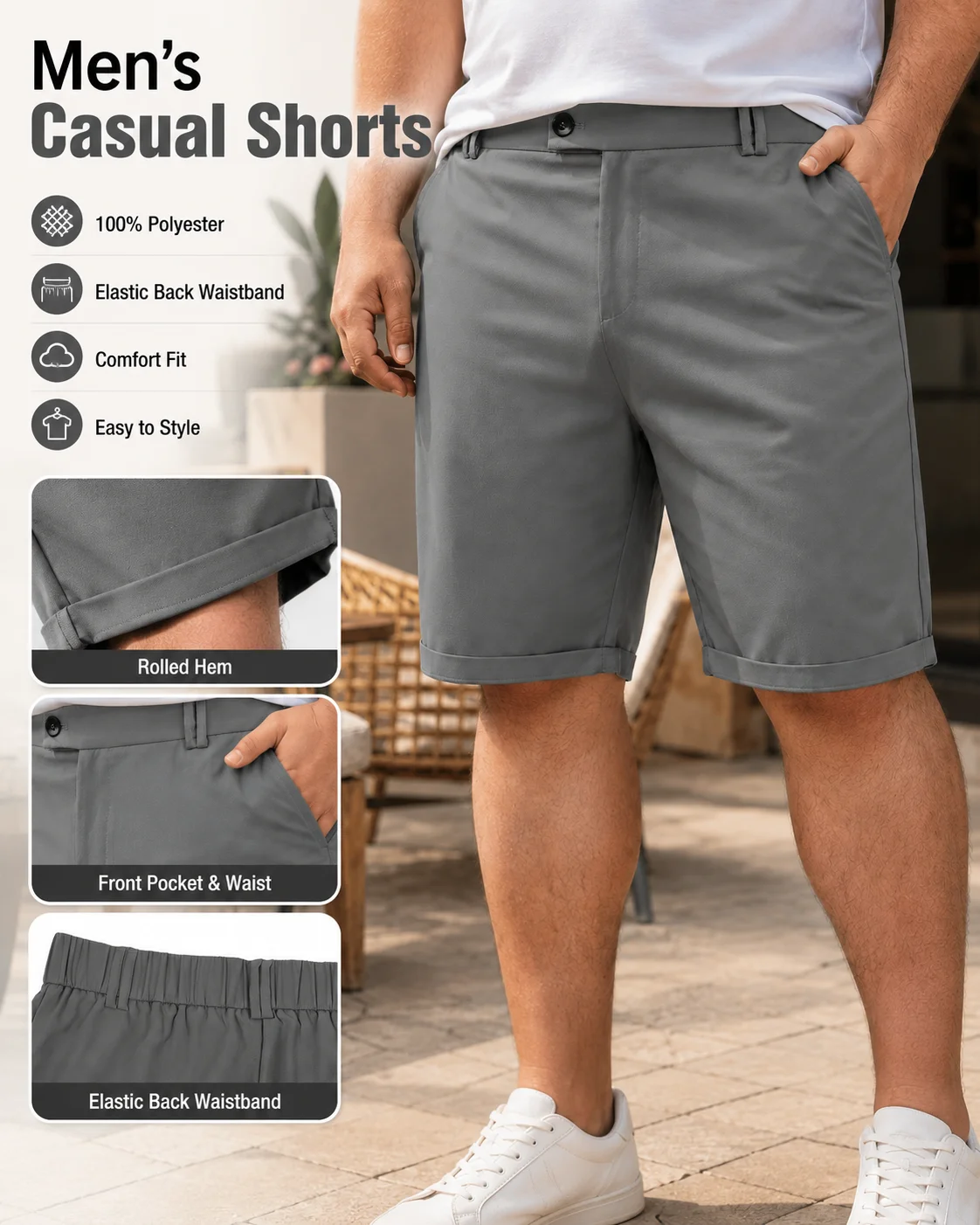 

plus Size Men's Casual Shorts Pure Color Design Simple Style Suitable for Summer Daily Wear Himland Men's Fashion
