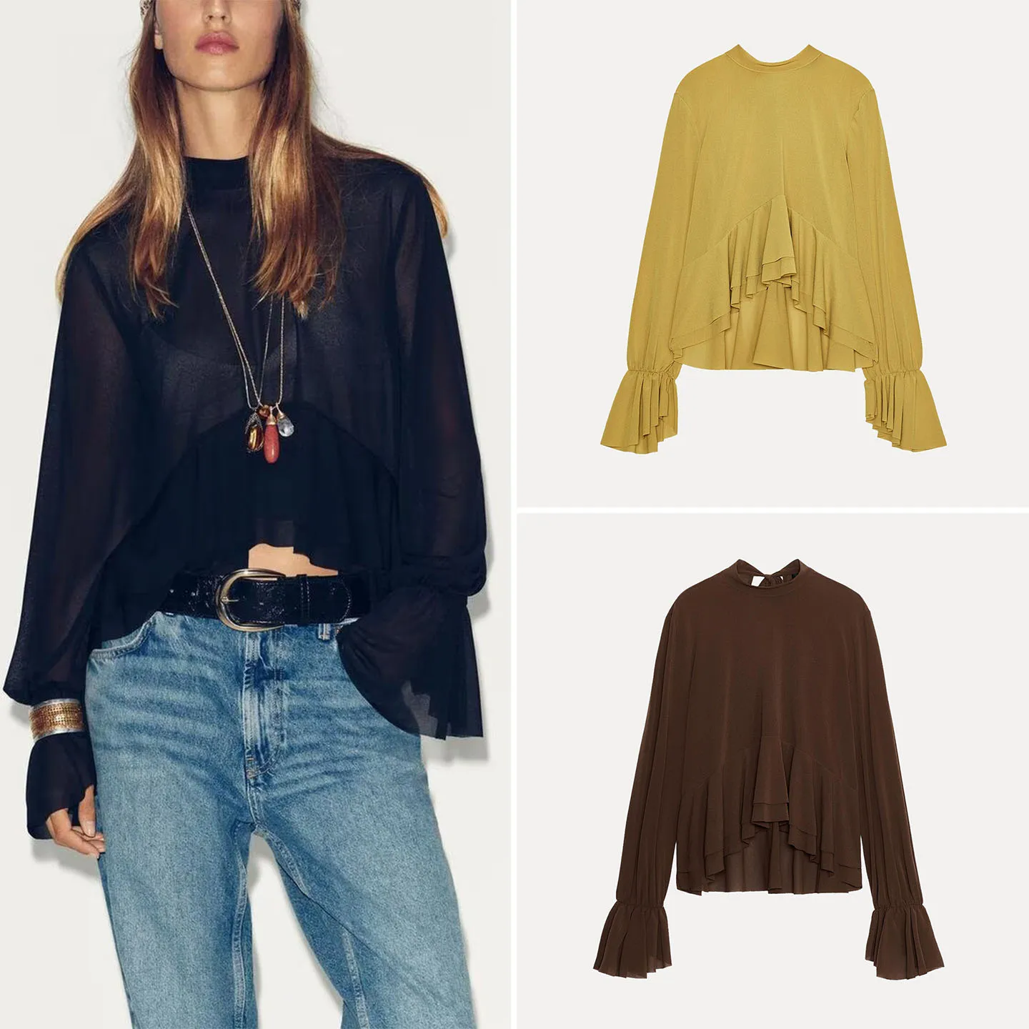 Haut drapé décoratif en couches pour femmes, décontracté, irt, automne 2025, Ele Sle, coupe ample, Long, Sve, sans fonction spéciale