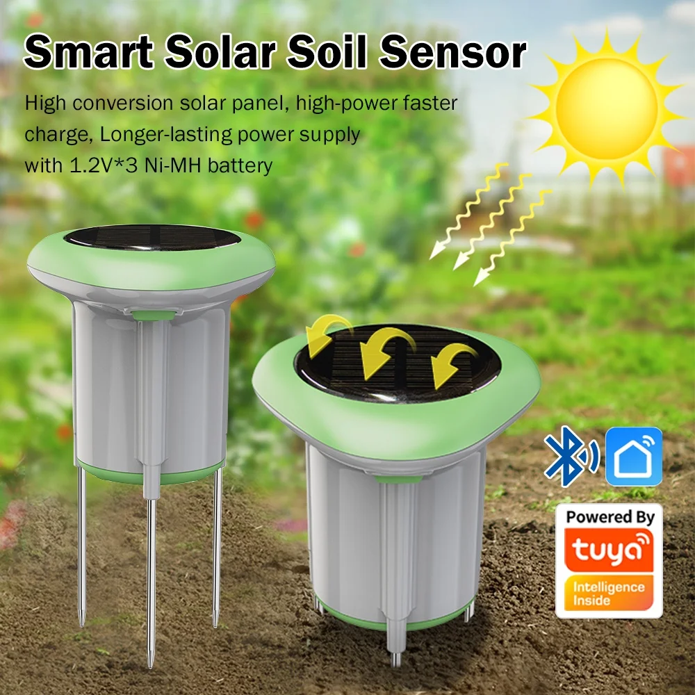 Smart WIFI Solar Soil Tester Sensor Moisture Temperature Humidity Meter Waterproof With Battery Tuya APP Timer Monitor Detector