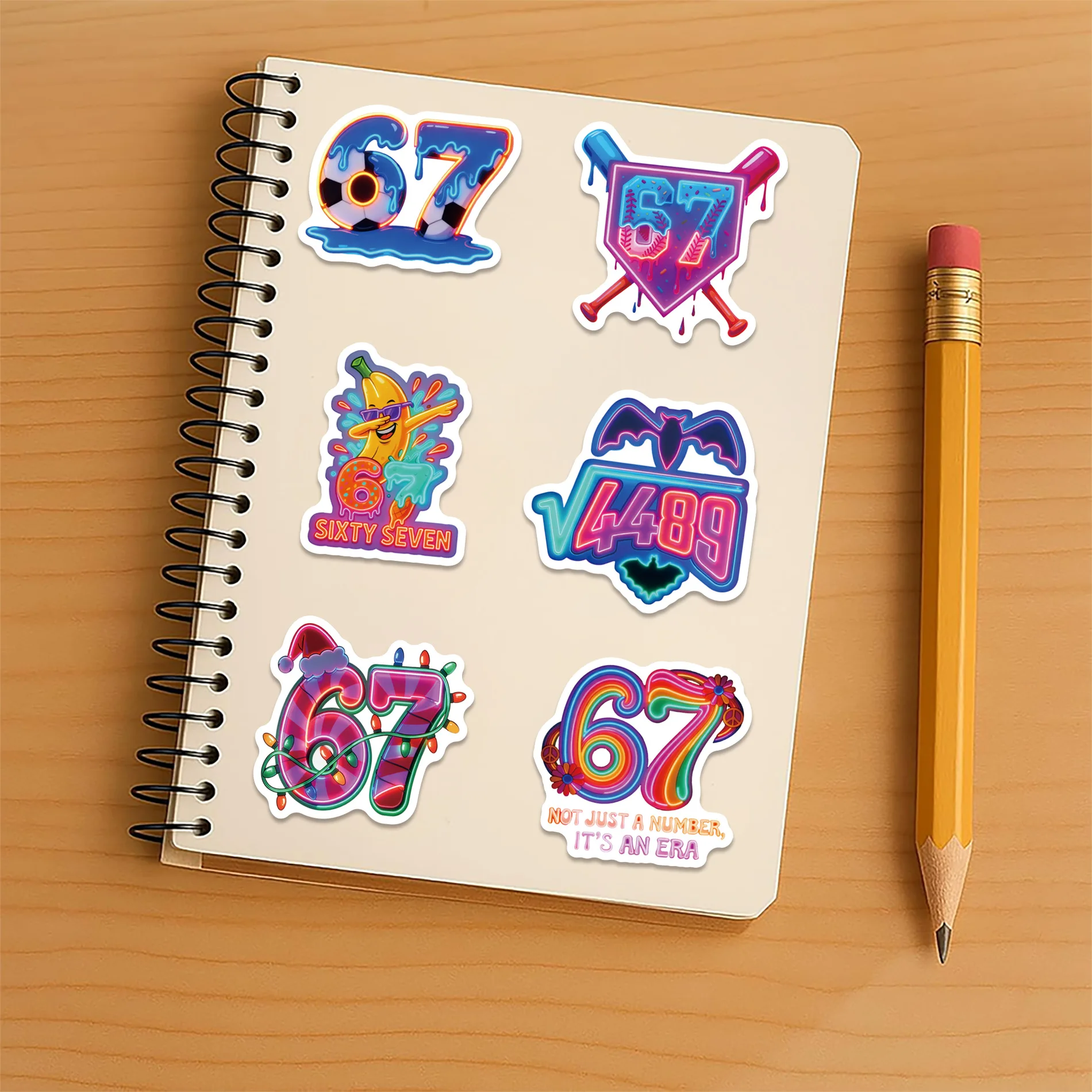 60Pcs Colourful 67 Six Seven Stickers 67  Decals For Phone Laptop Notebook Suitcase Skateboard DIY Cartoon Aesthetic Stickers