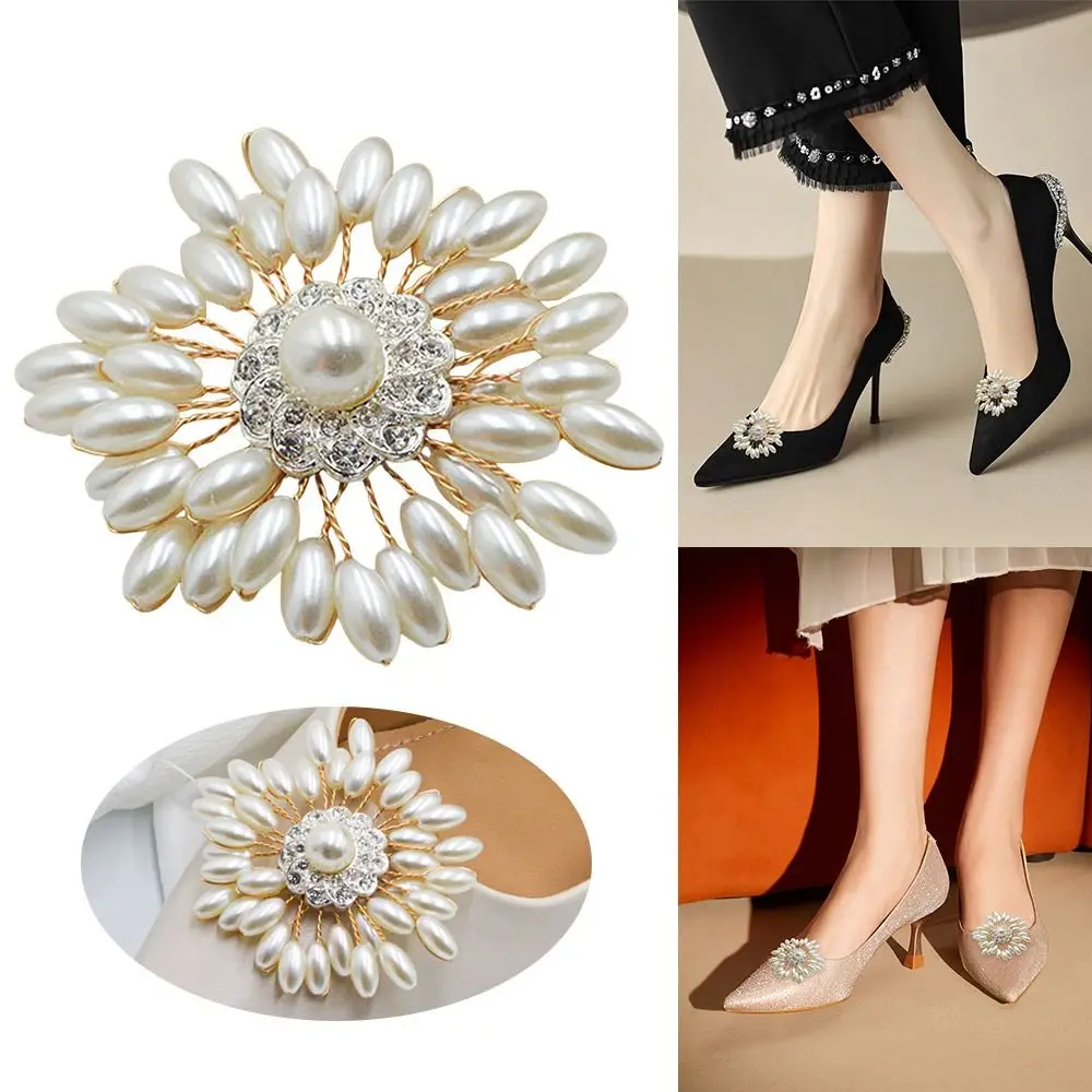 

Decorative Accessories Crystal Flower Pearl Shoes Clip Removable DIY Shoes Clamp Shiny Shoes Charms Bride