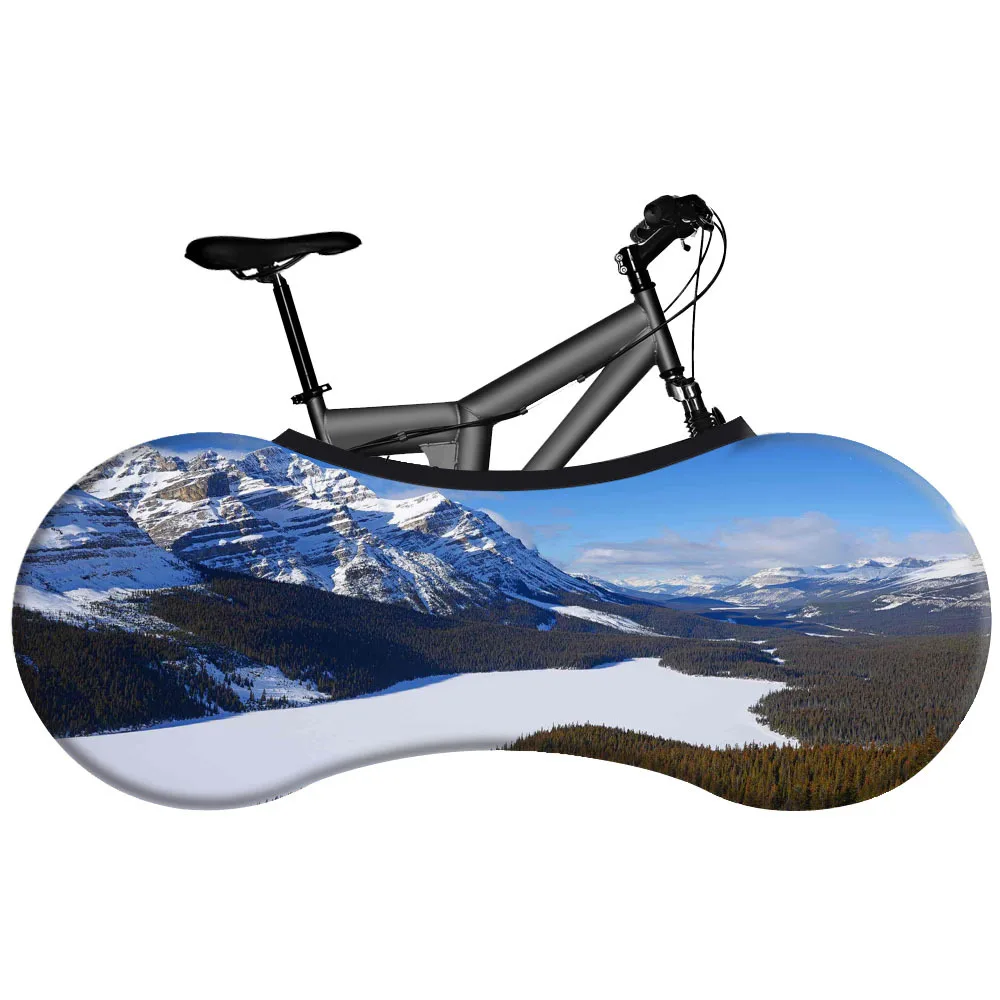 Landscape Anowy Mountains Print Bike Cover Indoor Bicycle Wheel Cover Dust-proof Storage Bag High Elastic Fabric Bike Protector