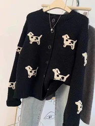 Cardigan gotico nero da donna maglione lavorato a maglia Vintage Harajuku coreano Y2k maglioni a maniche lunghe maglioni 2000s vestiti autunno 2024