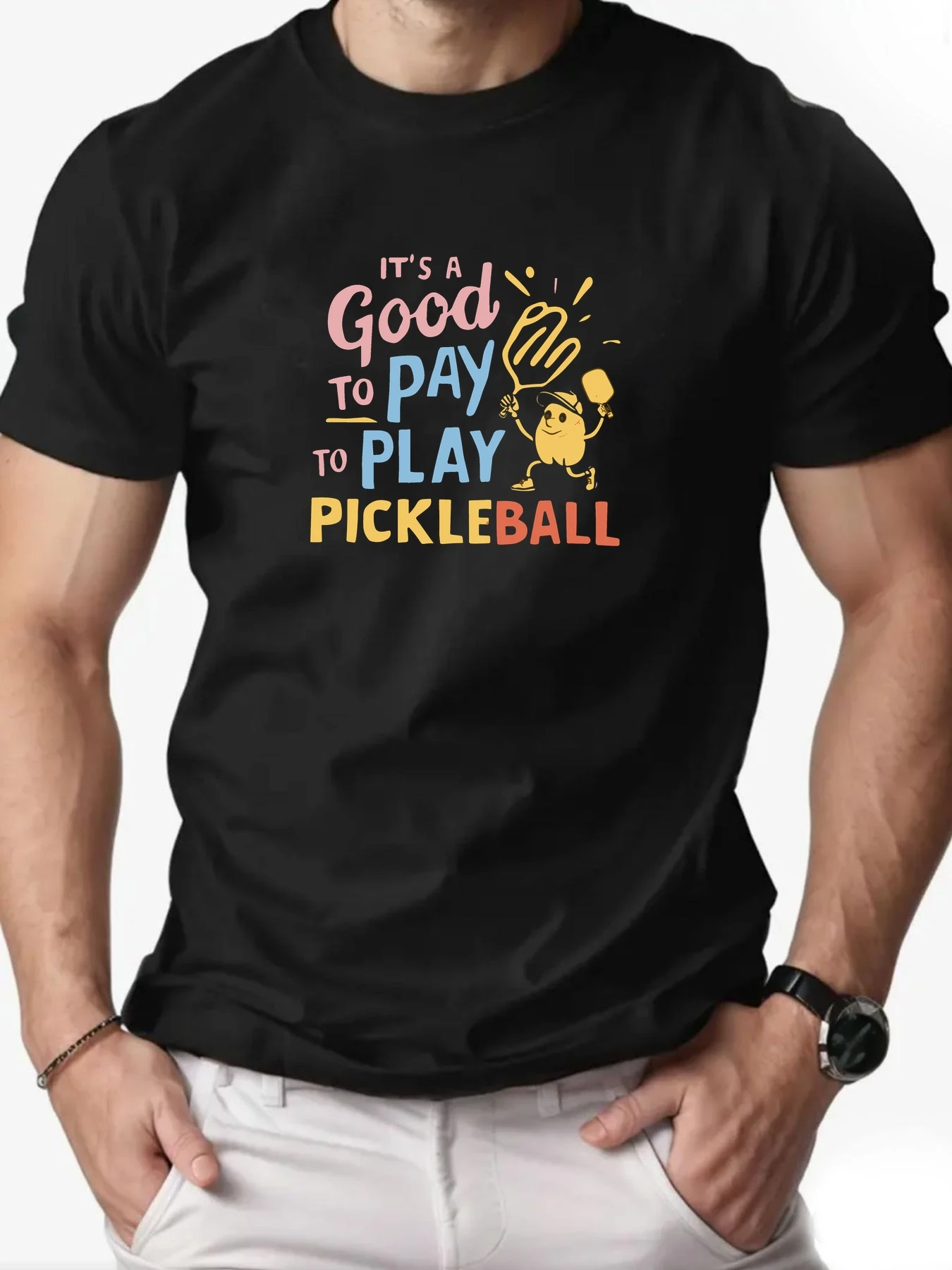 Camiseta de Algodón para Hombre, es un buen día para Pagar para Jugar Pickleball Verano Transpirable Moda Casual Camiseta