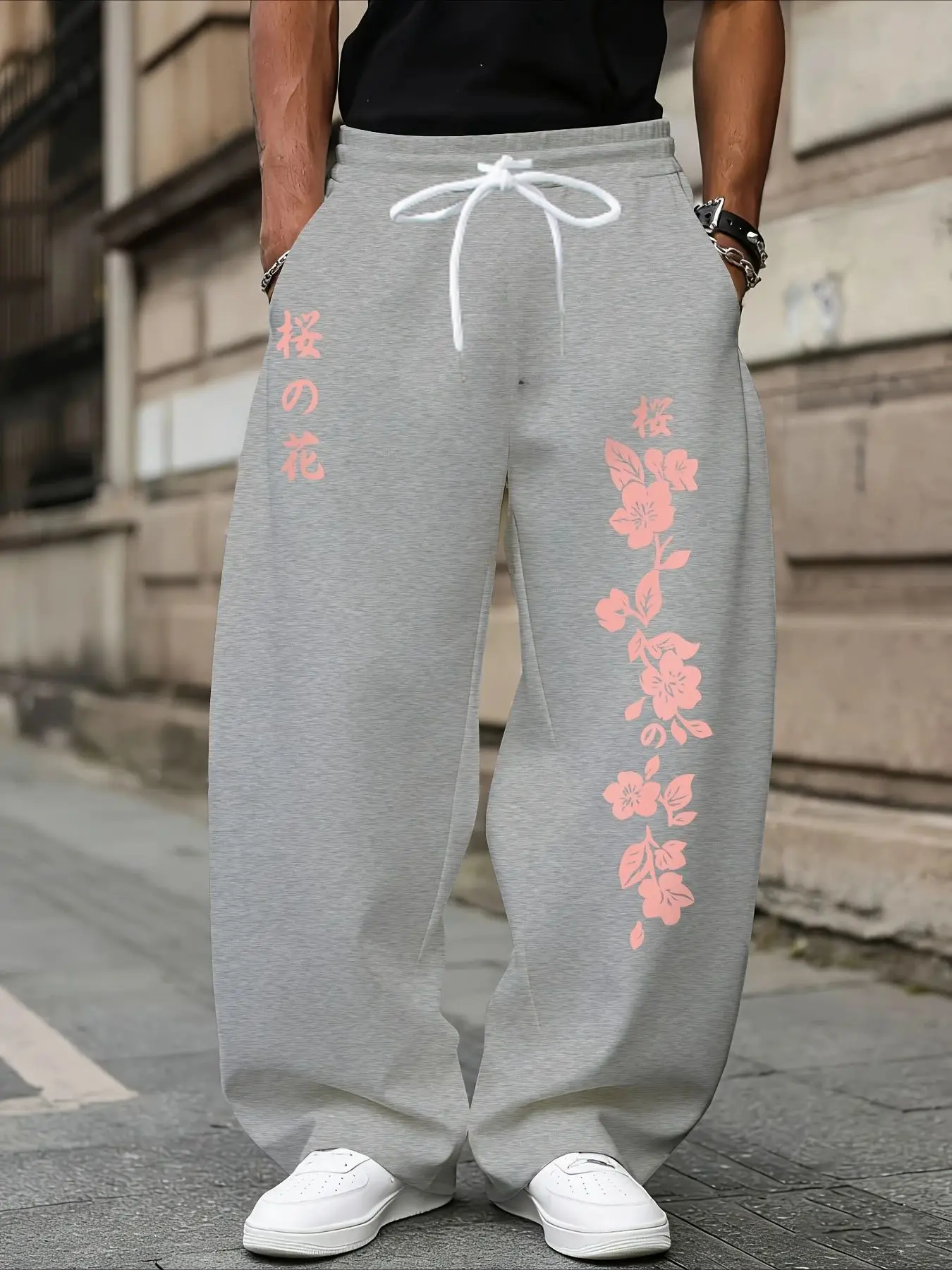 Cherry Blossom Print 3D Stretch Casual Fashion Pants Suitable for Both Men and Women, Spring-autumn Straight Style, Long Length