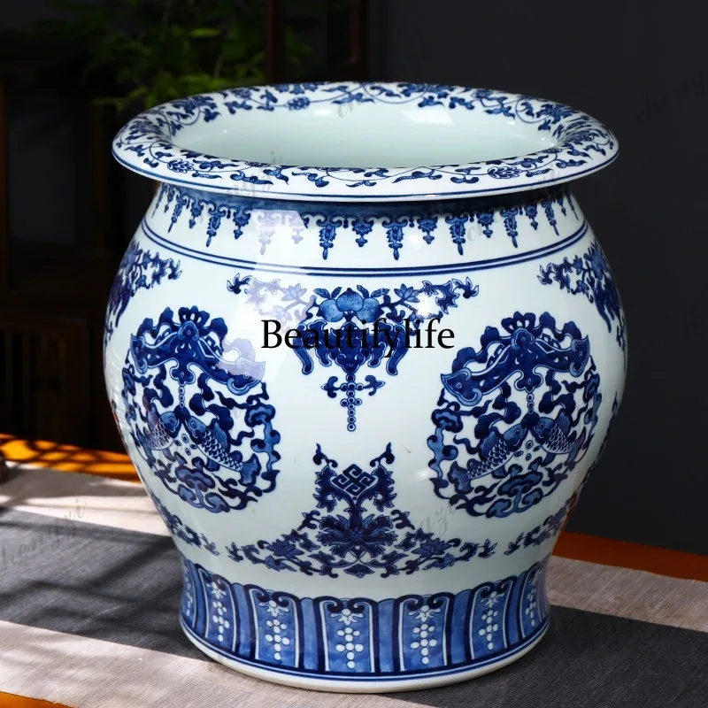 A74 Jingdezhen ceramic painting and calligraphy storage  hand-painted blue and white study quiver ornament vase