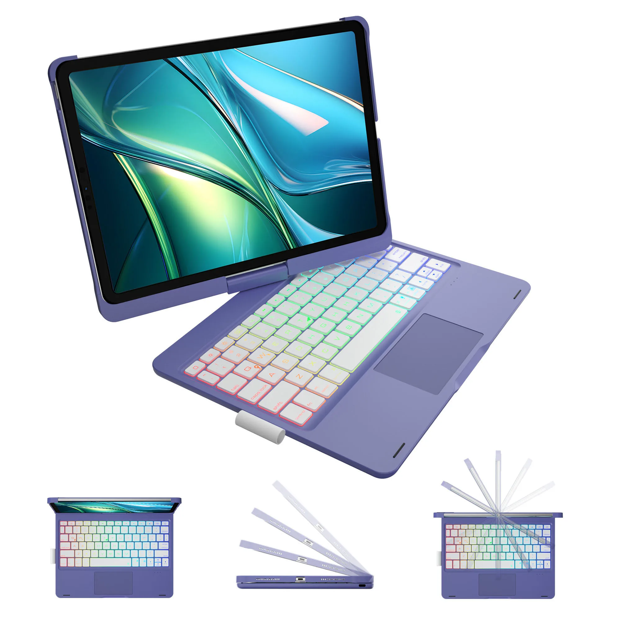 

Чехол для iPad 10-го поколения с клавиатурой 10,9 дюйма, iPad 11th (A16) и iPad Air 11 (M3/M2), мульти-трекпад, поворотный на 360 градусов и радужная задняя часть