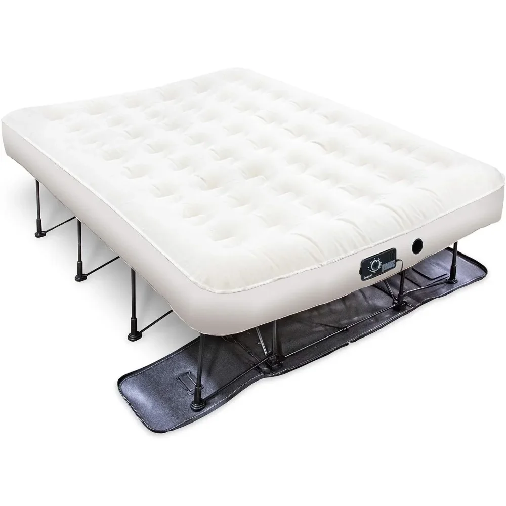 Bed (Queen) Air Mattress with Frame & Rolling Case, Self Inflatable, Blow Up Bed Auto Shut-Off, Comfortable Surface AirBed