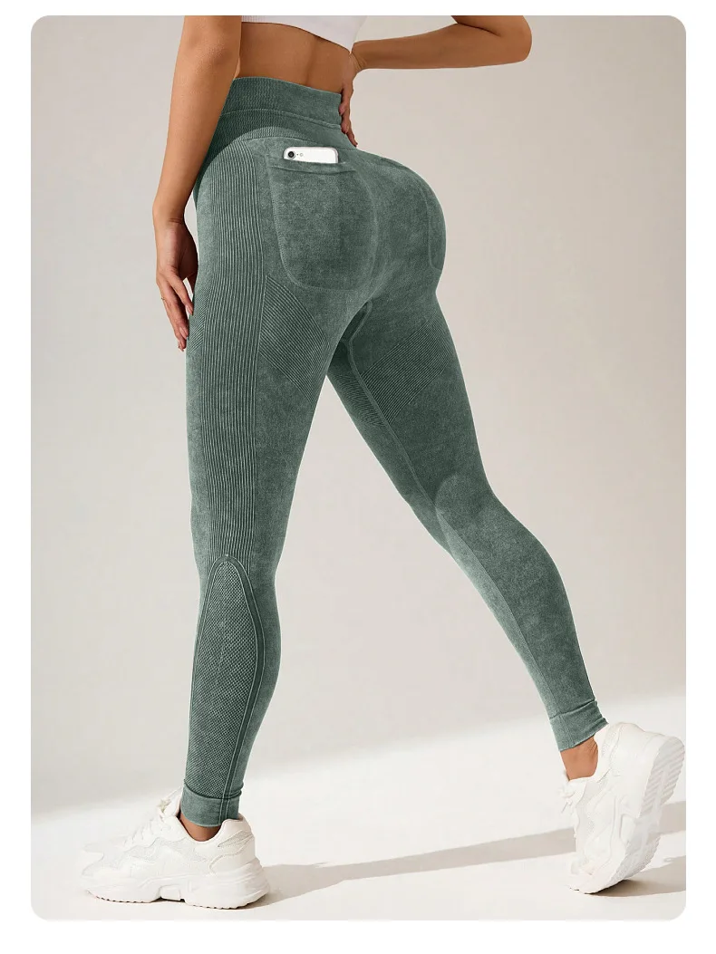 Damen Schnelltrocknende Yoga-Leggings mit Taschen, Hoher Taille, Po-Lifting-Effekt, Strukturierte Hüftformende Lauf- und Fitness-Sporthose – Detail 16