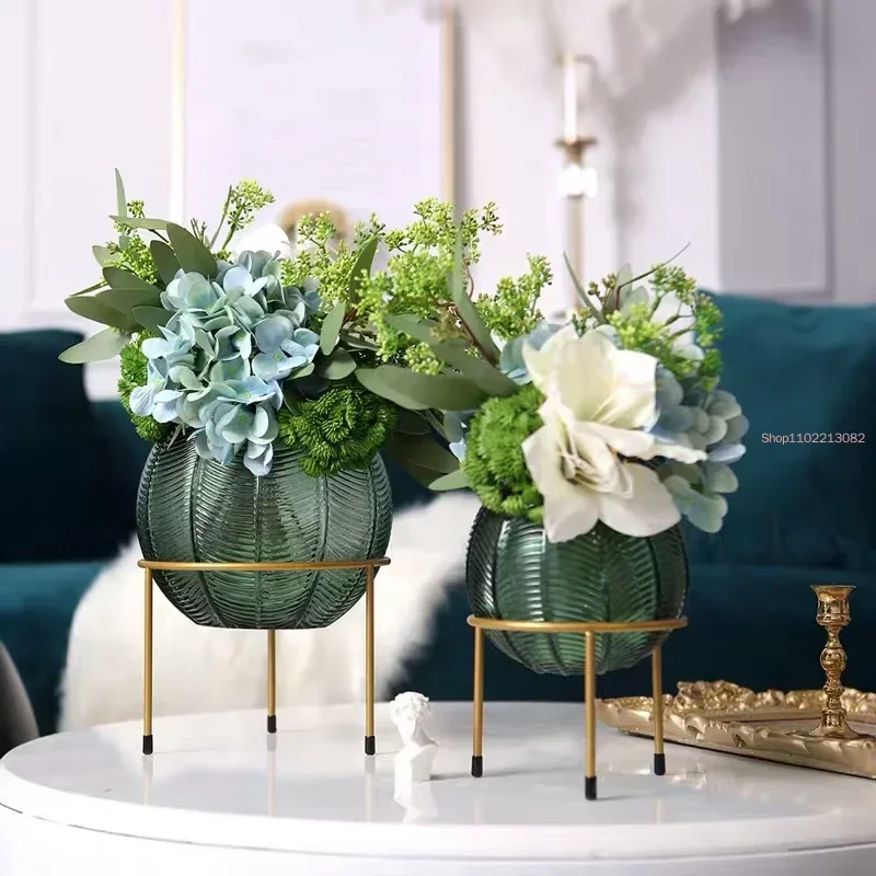 Lantern Shape Glass Vase Leaves Relief Flower Pots Decorative Flower Arrangement Modern Home Decor Hydroponics Floral Vases