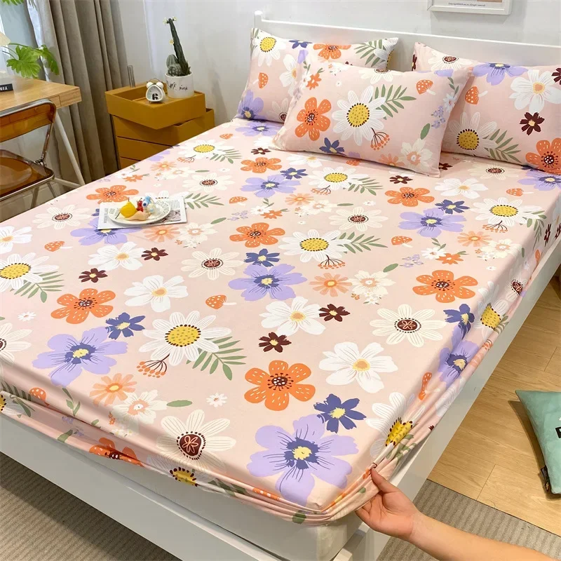 

Drap-housse 100% coton imprimé fleurs à la mode, linge de lit une pièce, ravissant lit Double, Queen Size, rose doux