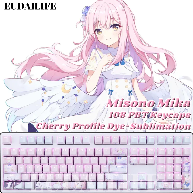 

Misono Mika 108 Keycap Blue Archive PBT DYE Sublimation Light Transmitting Cherry Switch Cross Key Cover Mechanical Keyboard