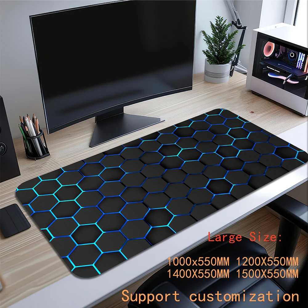 Hexagon Large Mouse Pad Lock Edge Mouse Mat XXL Soft Mouse Mat Mousepad Gamer Grande Table Mats Geometric Keyboard Pads 55x100cm