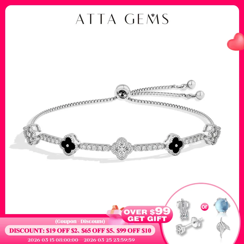 

ATTAGEMS Flowers Design Moissanite Charm Bracelet For Women 925 Sterling Silver 18KGold Plated Tennis Luxury Chain Party Jewelry