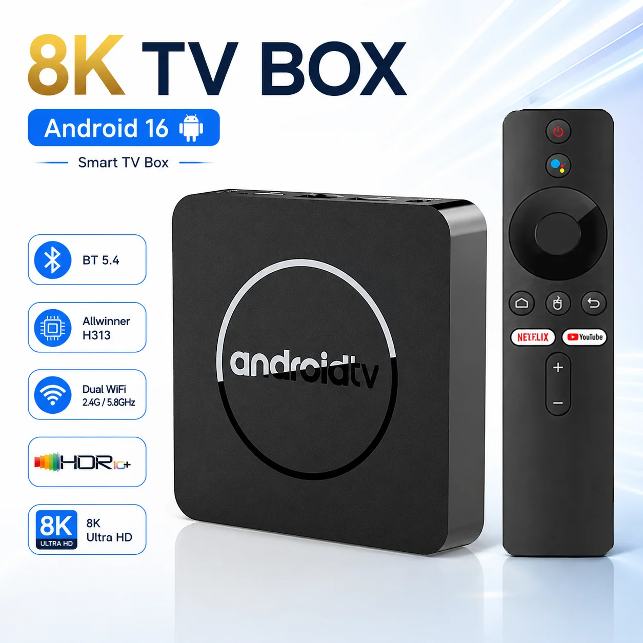 

Android 16 Smart TV Box Allwinner H313 8K HDR10+ Media Player 4GB 32GB 64GB BT 5.4 Dual WiFi 2.4G/5.8G Set Top Box for Streaming