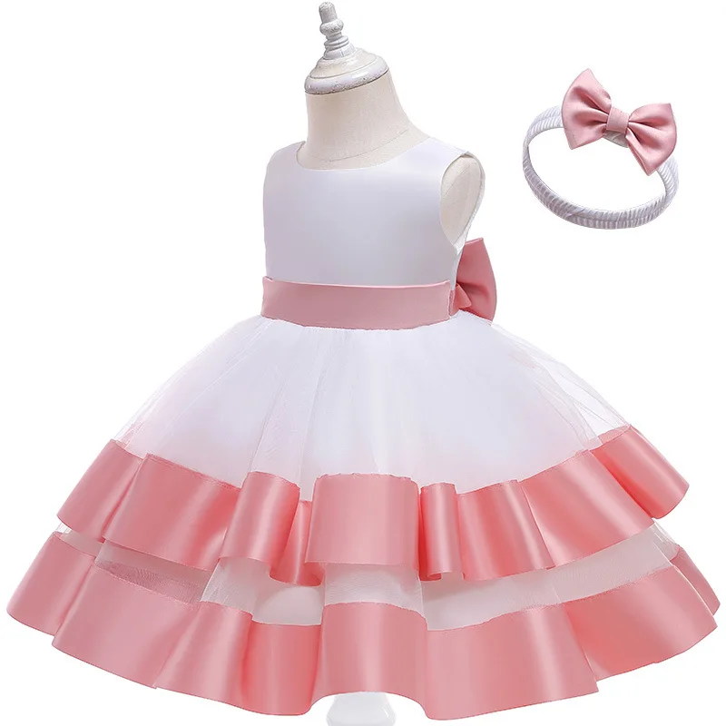 Children Girl Princess Dress 2023 New Fashion Sleeve Party Birthday Costume Toddler Outfit Patchwark Solid Tutu Dress for 1-7Y