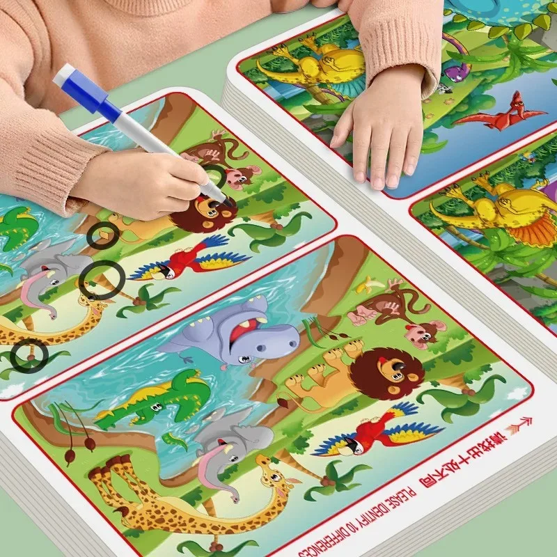 Spot the Difference" Concentration Game Book - edukacyjna gra wielokrotnego użytku do nauki nauki, wykonana z trwałego papieru