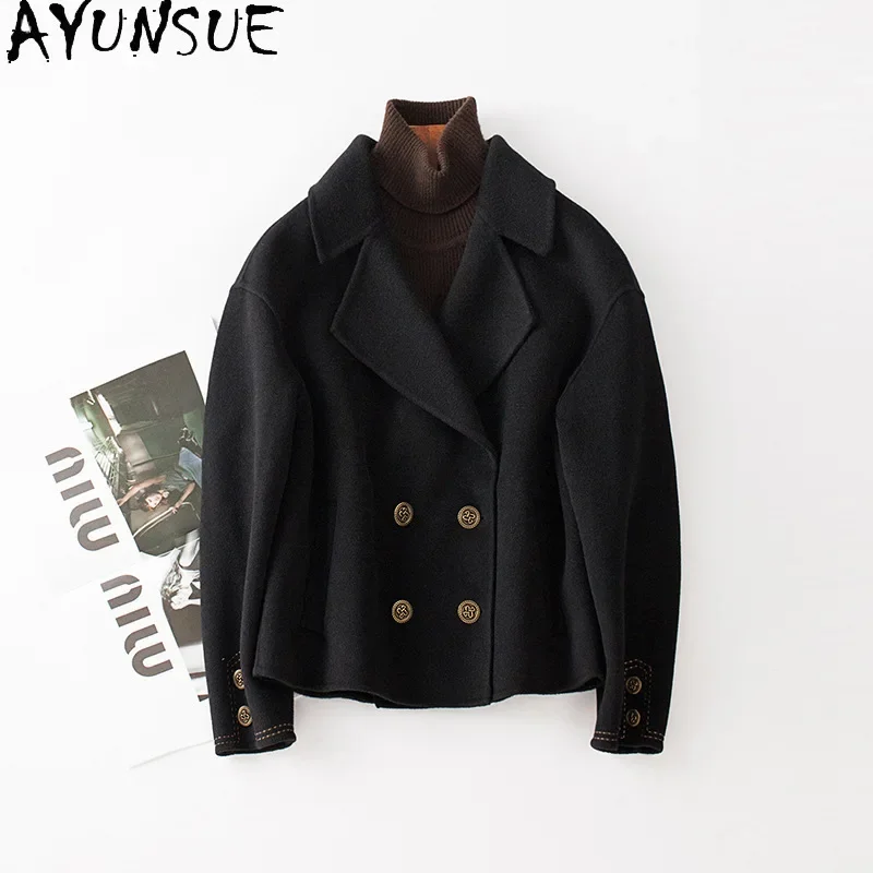 AYUNSUE Short 100% Wool Coats for Women 2023 Fall Winter Casual Loose Double-sided Woolen Jacket Womens Clothing Abrigo Mujer