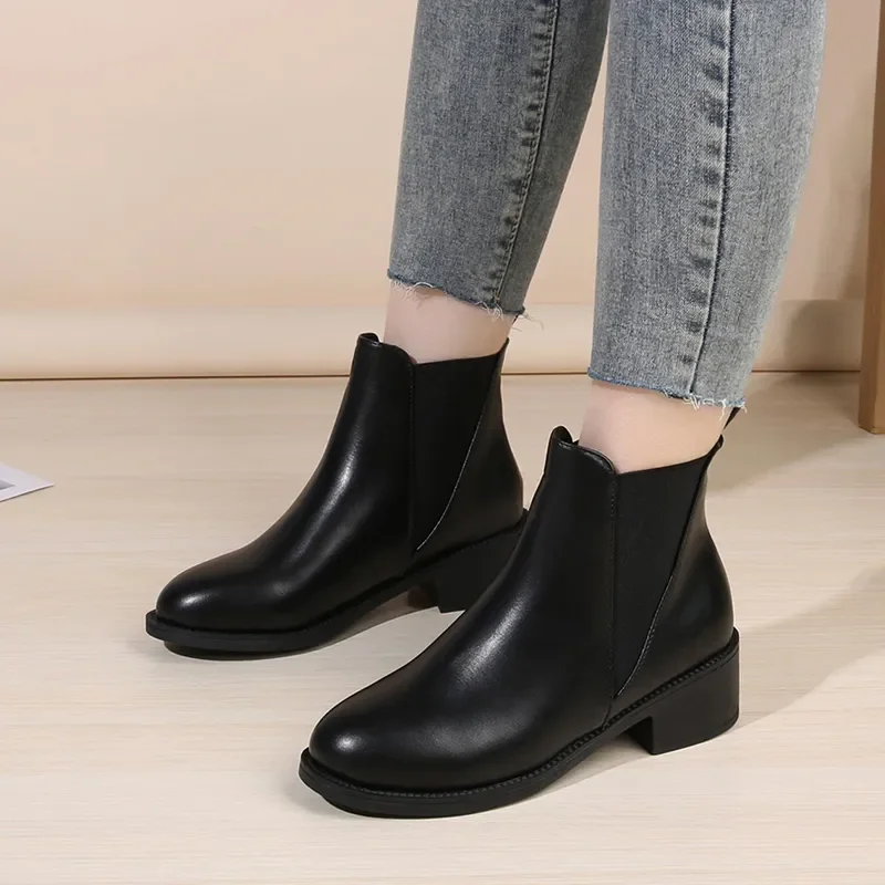 Women Casual Business Party Formal Dress Sexy High Heel Boots Black Cow Leather Shoes Point Toe Ankle Boot Zapatos Fashion 2024