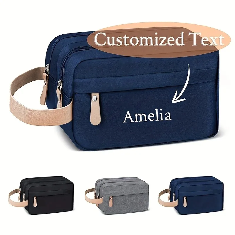 Personalisierte Namens-Pflegetasche für Herren, doppellagig, großes Fassungsvermögen, Oxford-Material, individuelles Textdesign, unverzichtbar für Geschäftsreisen