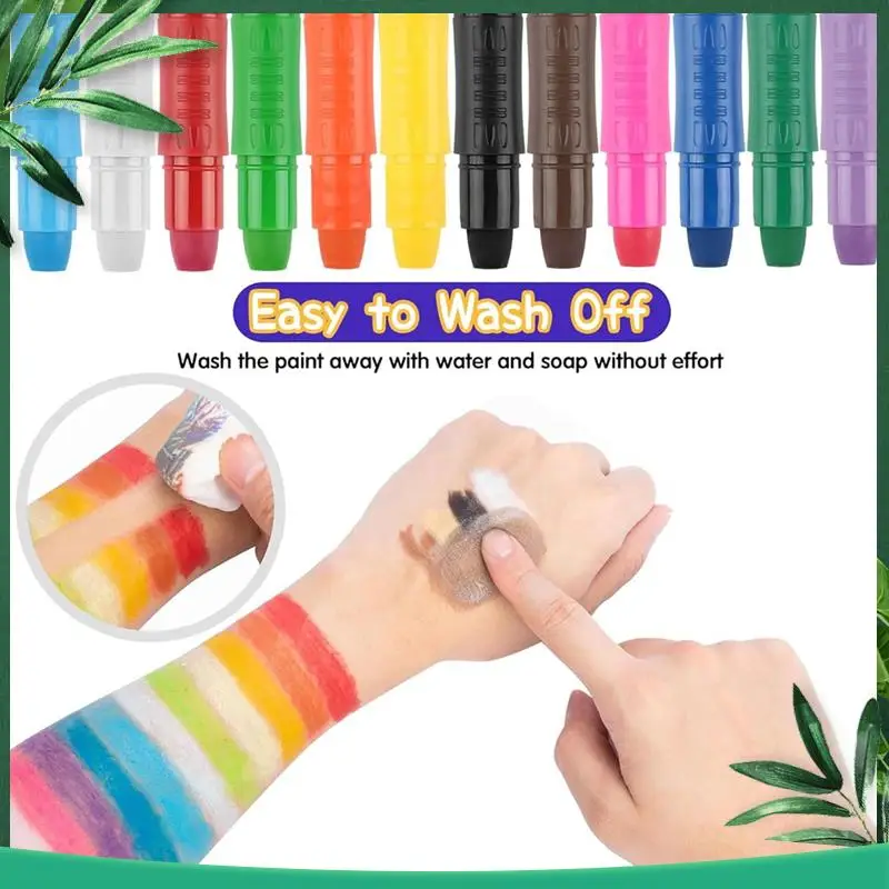 

(NEW) Face Painting Kit For Kids,12 Colors Washable Twistable Face Paint Crayons With 2 Brushes For Party Halloween Cosplay