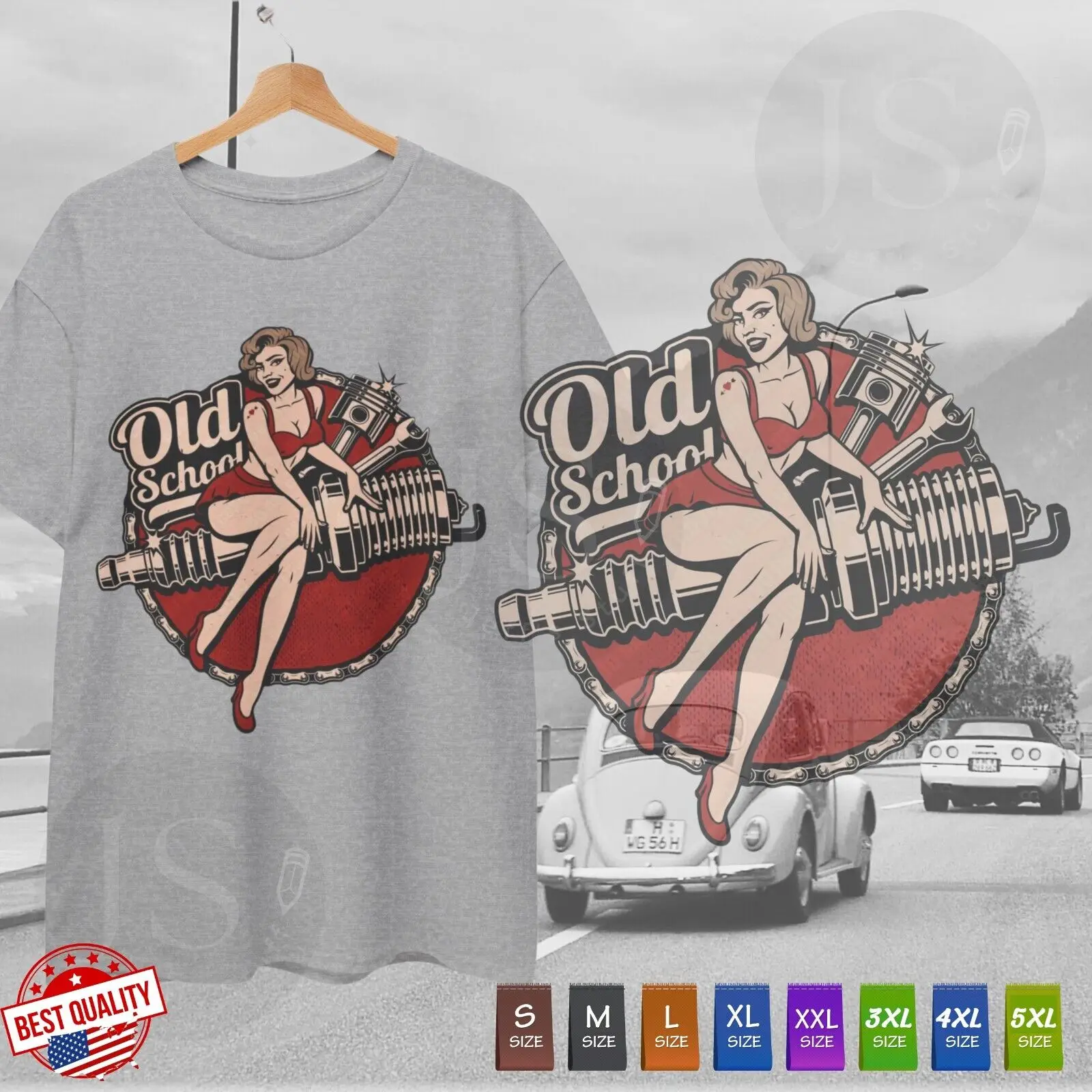 

Old School T Shirt Motor Muscle Car Retro Vintage Clothing Mechanic Classic Tee