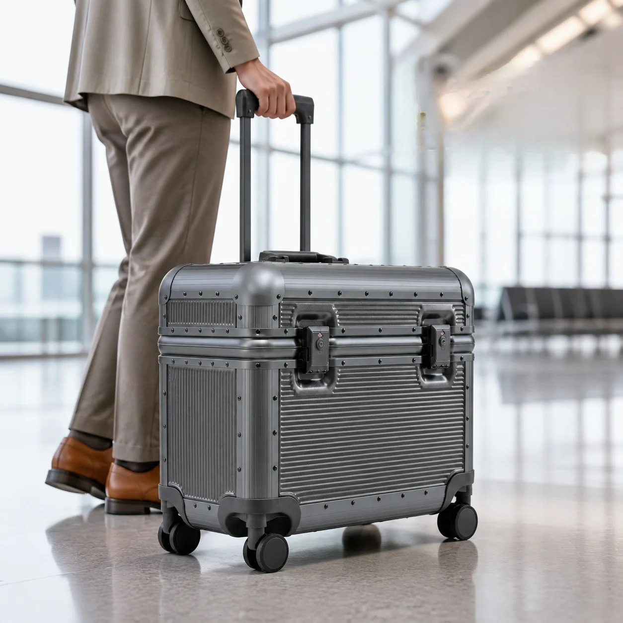 Bunnyfly 20-Inch PC Carry-On Suitcase Aluminum Frame Pilot Spinner with TSA Lock Hard Handle for Travel Photography