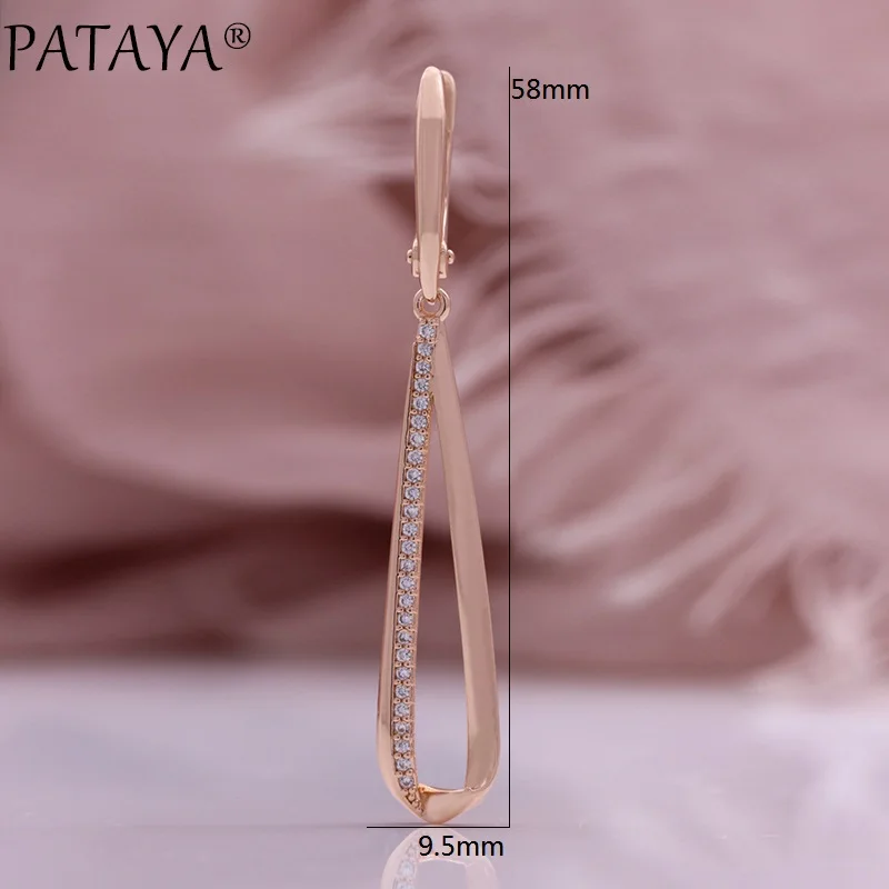 PATAYA Trendy 585 Rose Gold Color Natural Zircon Long Drop Earrings Fashion Jewelry Tassel Dangle Earrings Fine Jewelry