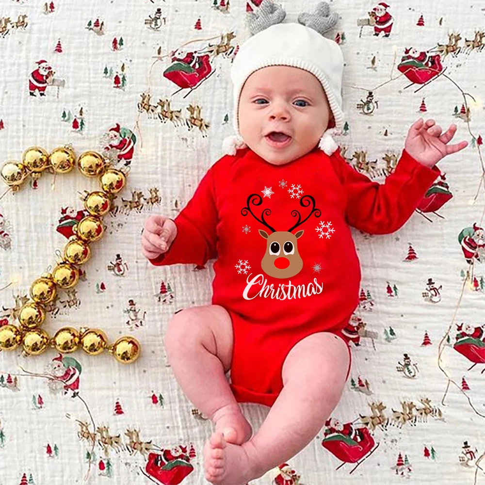 My 1st Christmas Baby Xmas Clothes Newborn Infant Santa Christmas Cotton Romper Cute Boy Girl New Year Xmas Winter Clothing