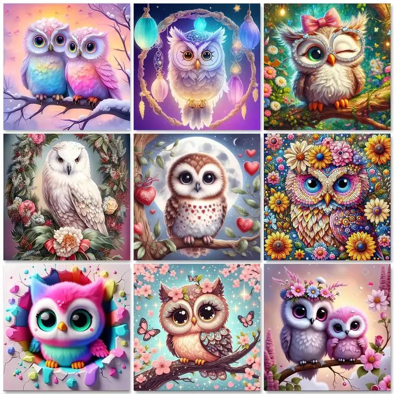 Gatyztory diy 5d pintura diamante coruja completa broca redonda bordado flor mosaico animal imagem de strass kit decoração para casa gif