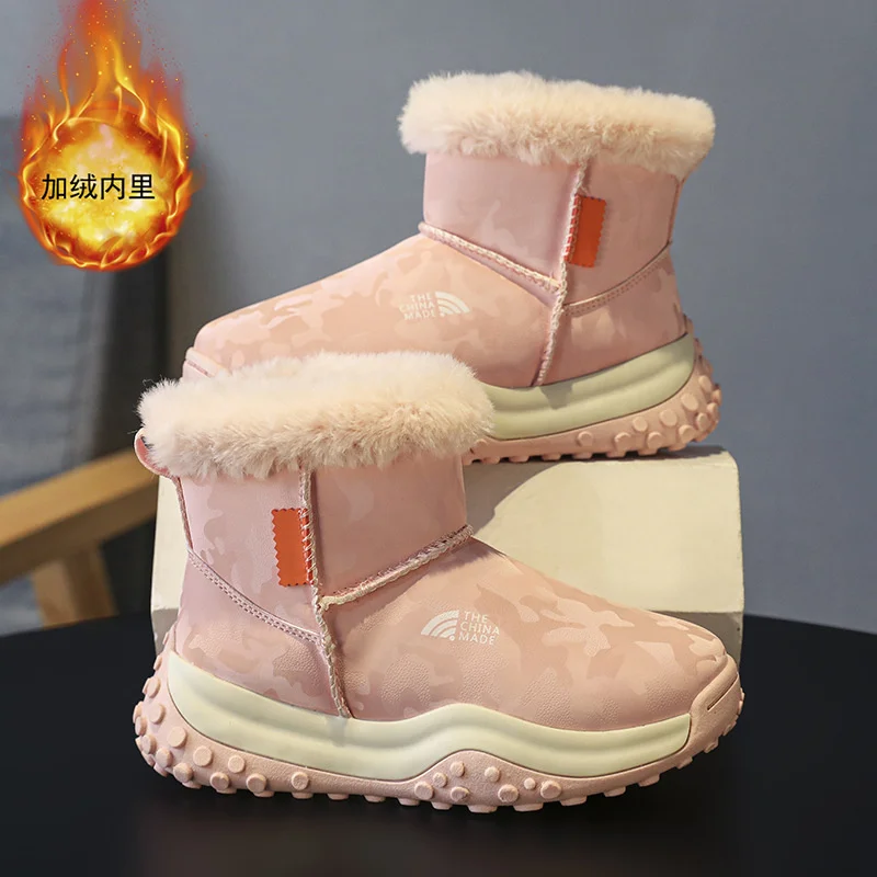 Stivali da neve per bambini scarpe in cotone peluche con fondo morbido stivaletti impermeabili caldi invernali scarpe Casual per bambini antiscivolo