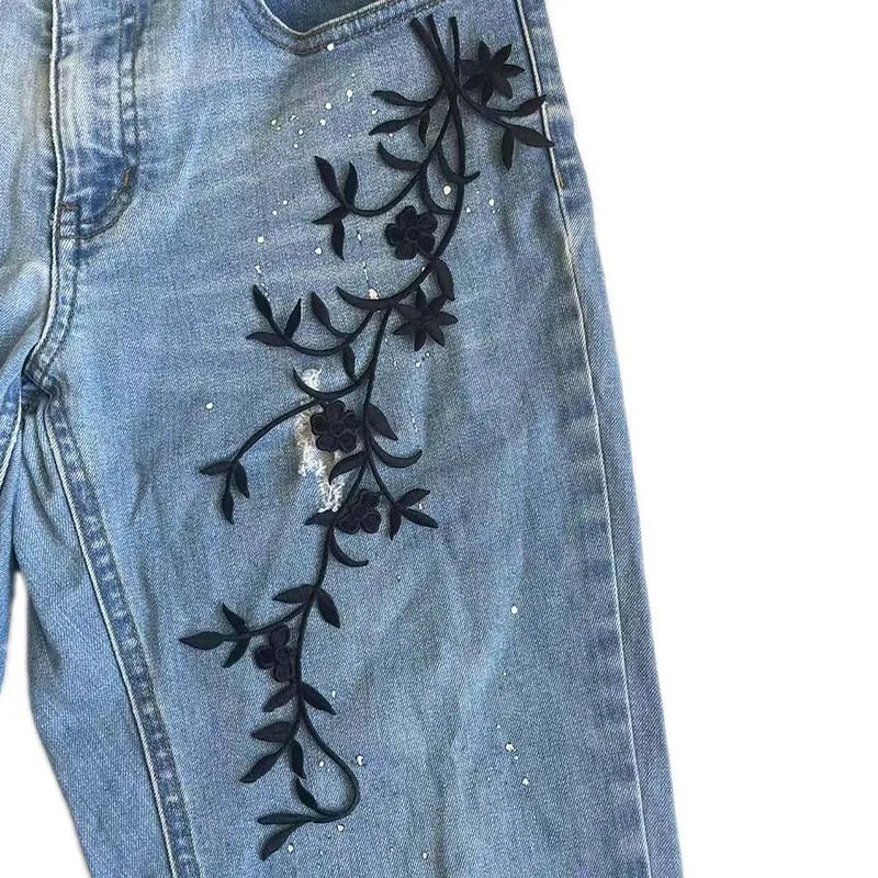 1 Stück, 5 Stück Pflaumenblüten-Stoffapplikationen zum Aufbügeln, Blumen- und Blätter-Efeu-Aufnäher, Thermocollants für Kleidung – Detail 4