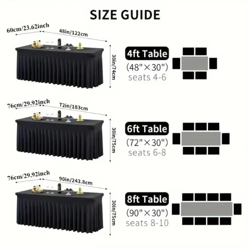 4ft 6ft 8ft Elastic Rectangular Table Cover Spandex Stretch Tablecloth Washable Dustproof Table Skirt for Banquet Wedding Party