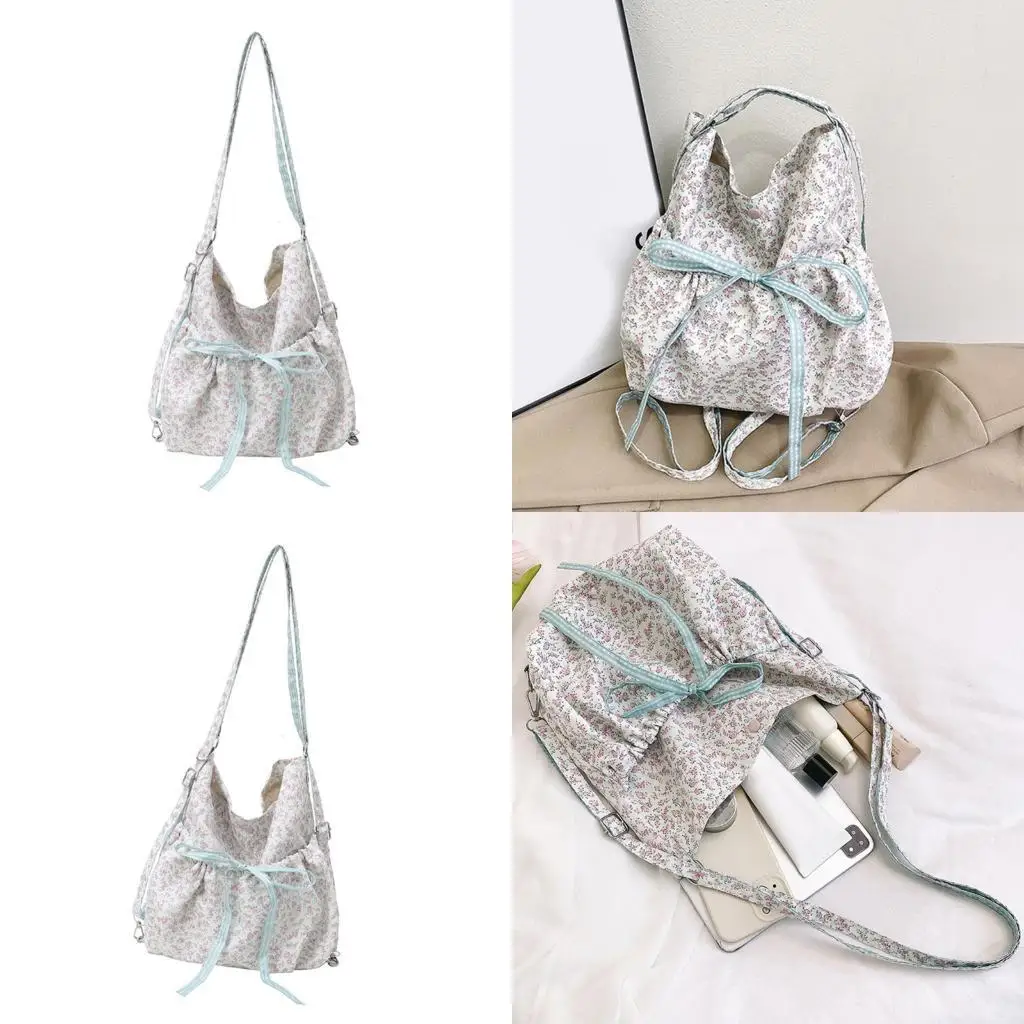 

D46D Contemporary Floral Print Convertible Backpack For Students Adjustable Shoulder Strap Nylon Fabric Crossbody Bag